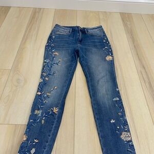 Womens Driftwood Straight Y2K Embroidered Floral Flowers Denim Jeans W 26 L 27